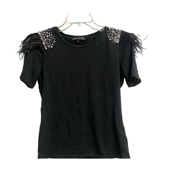 Boston Proper Feather Studded Tee Size XS Black Jeweled - Picture 1 of 5